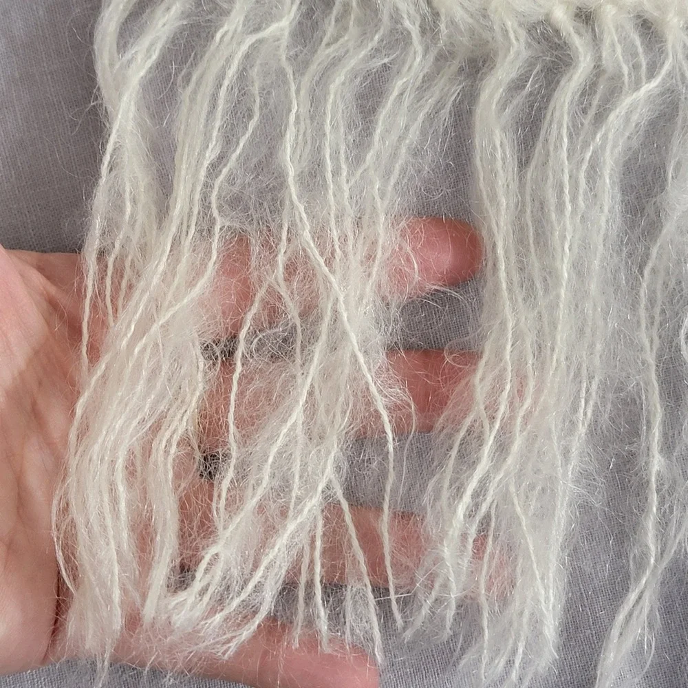 WOOF Design NEW Mohair‎ Scarf Cream Woven Fringe Made in Newfoundland Canada